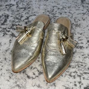 Stuart weitzman gold leather mules